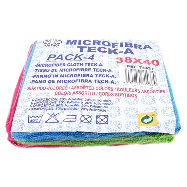 Bayeta de microfibra multiusos, paquetes de 4 colores de 38x40cm