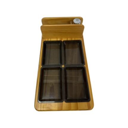 BANDEJA MADERA ENTREMESERA+SERVILLETERO.+PALILLERO COLOR