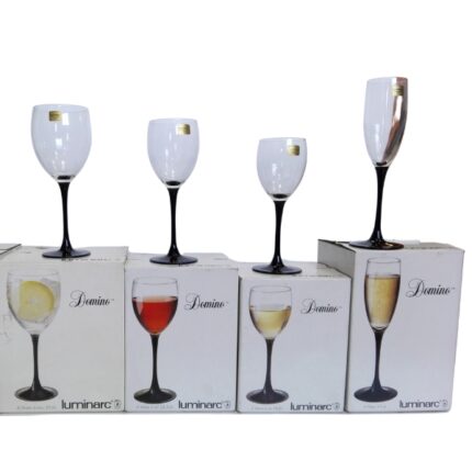 CRISTALERIA 48 PIEZAS CRISTAL PIE NEGRO MODELO DOMINO