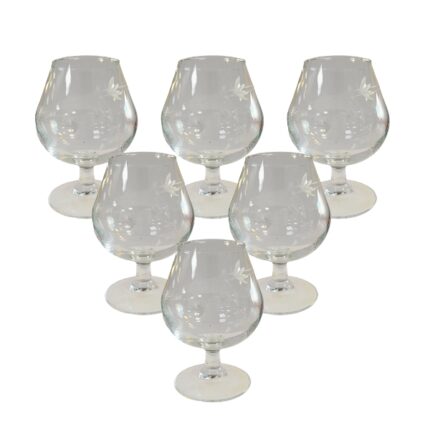 ESTUCHE 6 COPAS COÑAC TALLADO MANUAL HOJAS