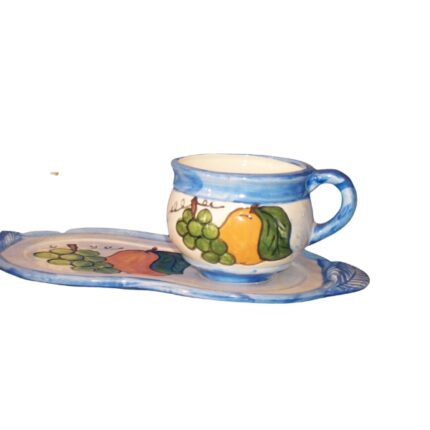 JUEGO DESAYUNO CON BANDEJA CERAMICA PINTADA