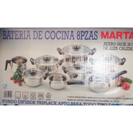 BATERIA 8 PIEZAS MARTA TAPA CRISTAL