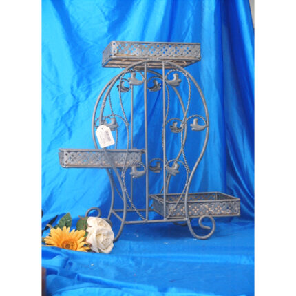 MACETERO 3 ALTURAS METAL Y MIMBRE PLEGABLE 50X47X24