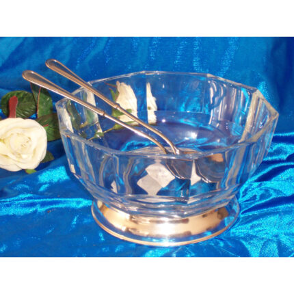 ENSALADERA CRISTAL BOHEMIA C/BASE Y JUEGO DE CUBIERTOS PLATA DE LEY