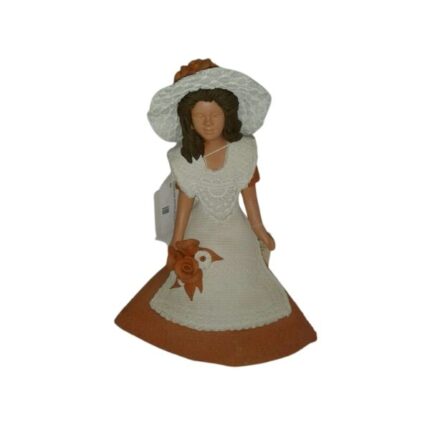 FIGURA NIÑA C/ FALDA NARANJA ARCILLA