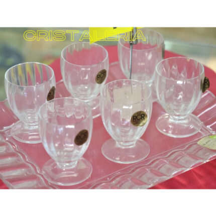 JUEGO COPAS LICOR  CON PIE +BANDEJA SERVICIO CRISTAL R.C.R.