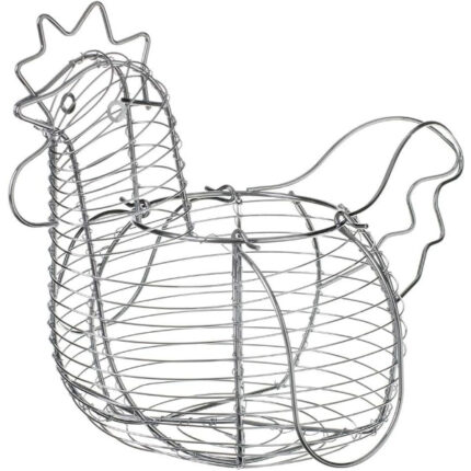 CESTA HUEVERA ACERO CROMADO CON ASAS FORMA GALLINA