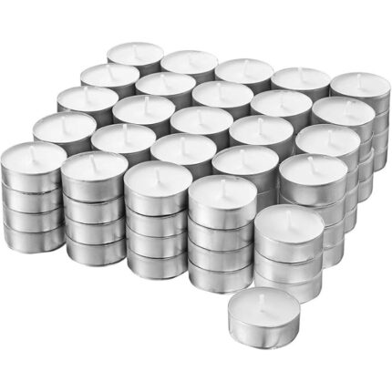 VELA CALIENTA-PLATOS ALUMINIO TEALIGHTS +/- 4 HORAS P/50 UNIDADES