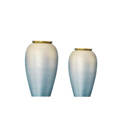 JUEGO 2 FLOREROS METALICOS ALUMINIO MATE GRIS Y LATON DORADO