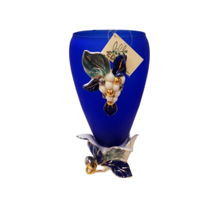 FLORERO CRISTAL AZUL PIE PORCELANA BOCA ANCHA