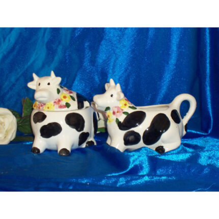 JUEGO TETERA Y AZUCARERO CERÁMICA FORMA VACA