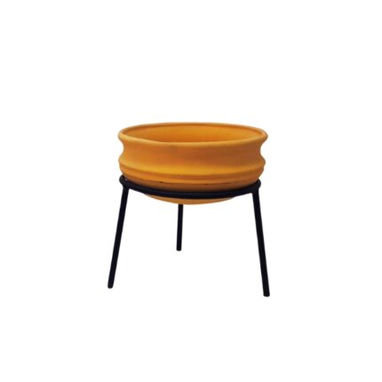 CENTRO MESA CERAMICA RUSTICO AMARILLO CON SOPORTE HIERRO