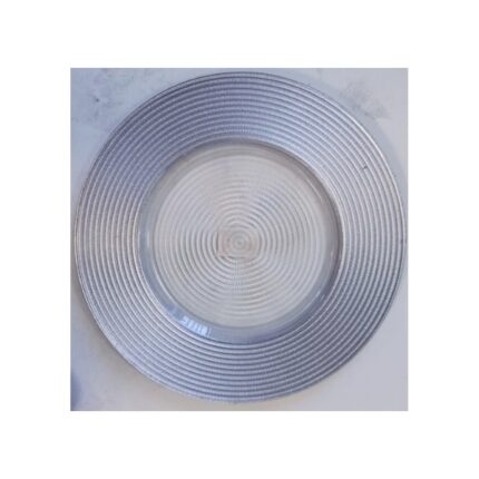 BAJO PLATO CRISTAL TRANSPARENTE DECORADO CON ALA COLOR PLATEADO DIAM. 32 CM REF. 88442