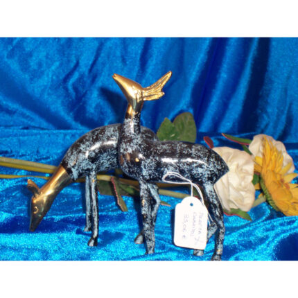 FIGURA PAREJA BAMBI EN BRONCE PINTADO DORADO- AZUL