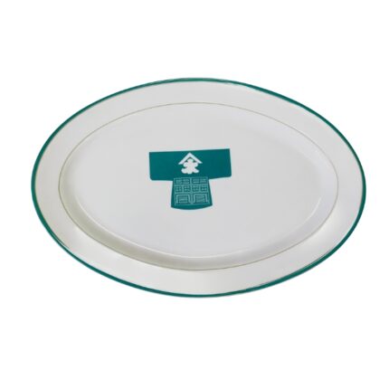 FUENTE OVAL PORCELANA  43X29 FILO VERDE- DORADO CON DIBUJO